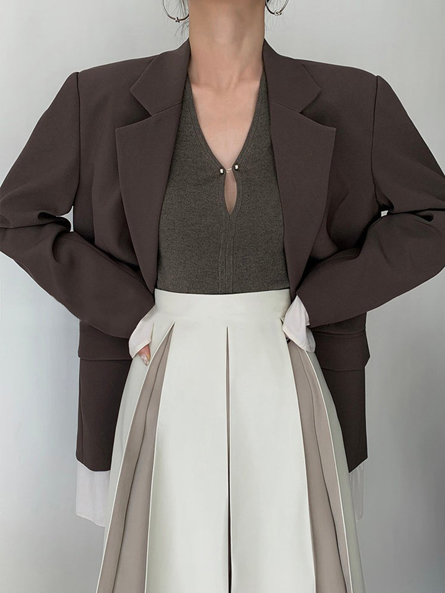 Vegan Leather Matching Pleated Midi Skirt - Khaki & White | Slowliving ...