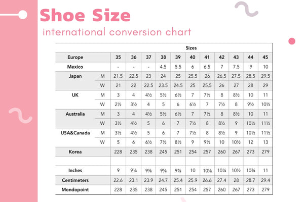 ตารางขนาดรองเท้า Shoe Size chart
