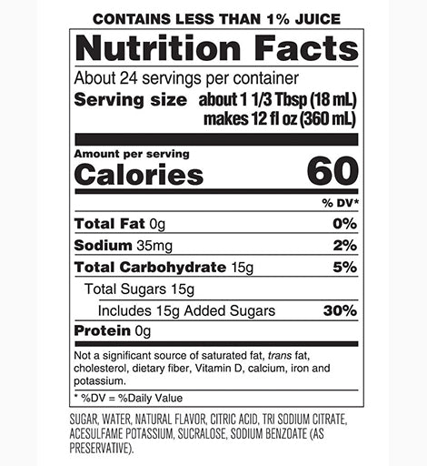 lemon lime Nutrition Label