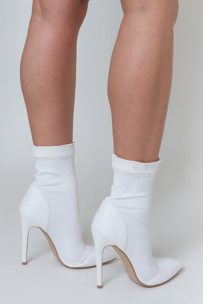 white sock heel boots