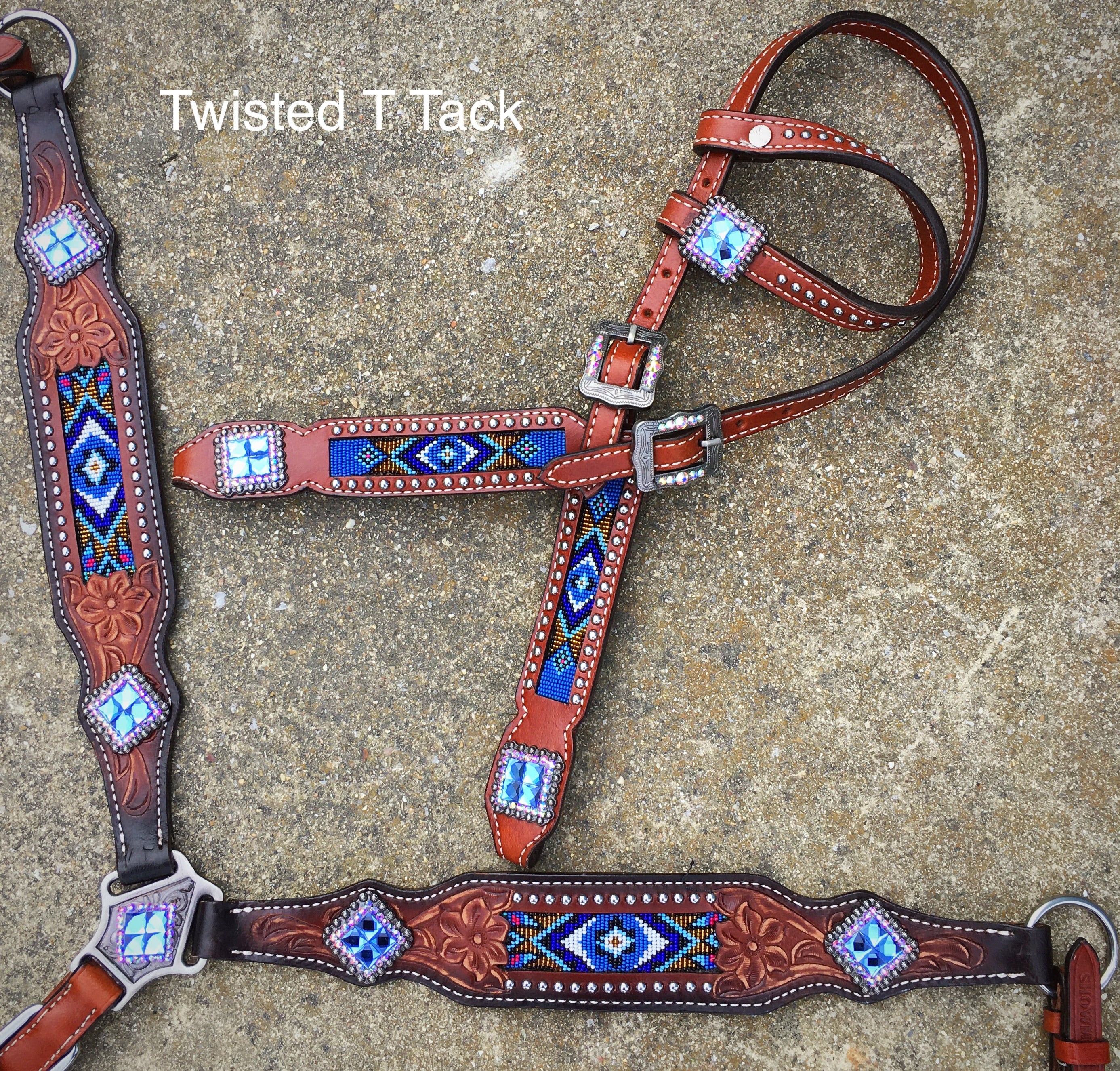 Blue Beaded Inlay Tack Set