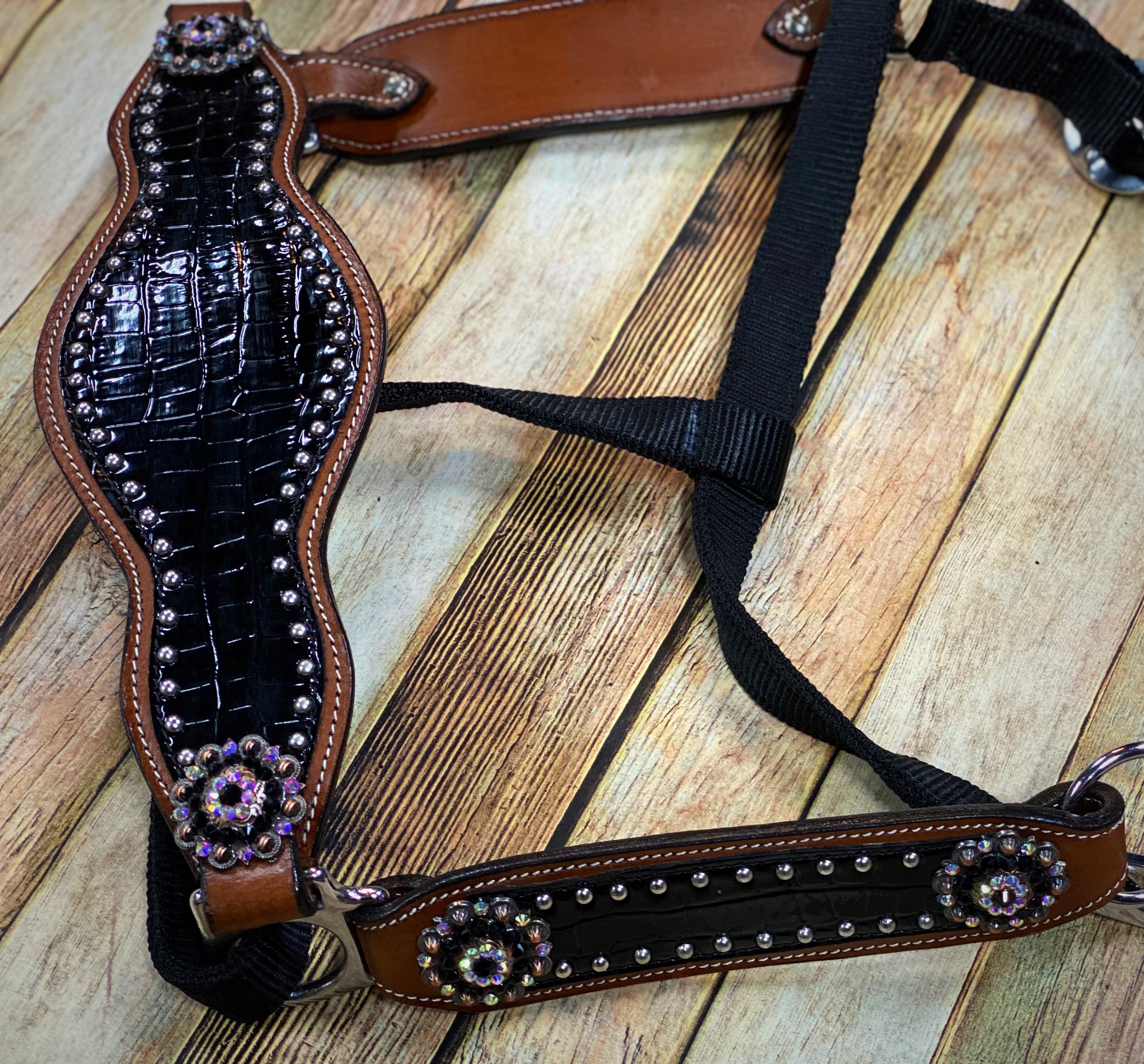 Black Bling Gator Bronc Halter – Twisted T Tack