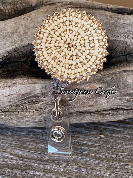 Beaded medicine wheel badge reel – Sweetgrass Crafts