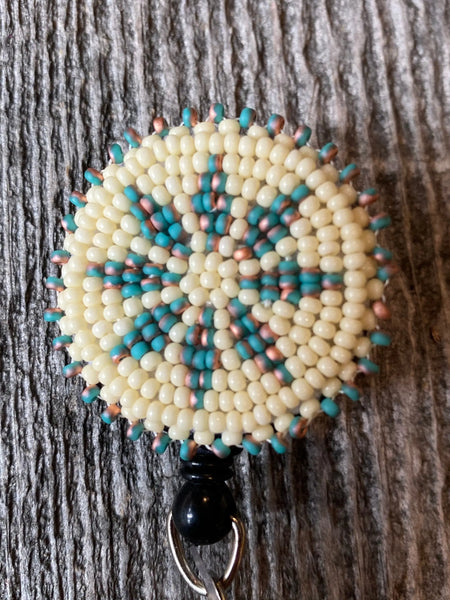 Medicine wheel beaded badge reel – Sweetgrass Crafts