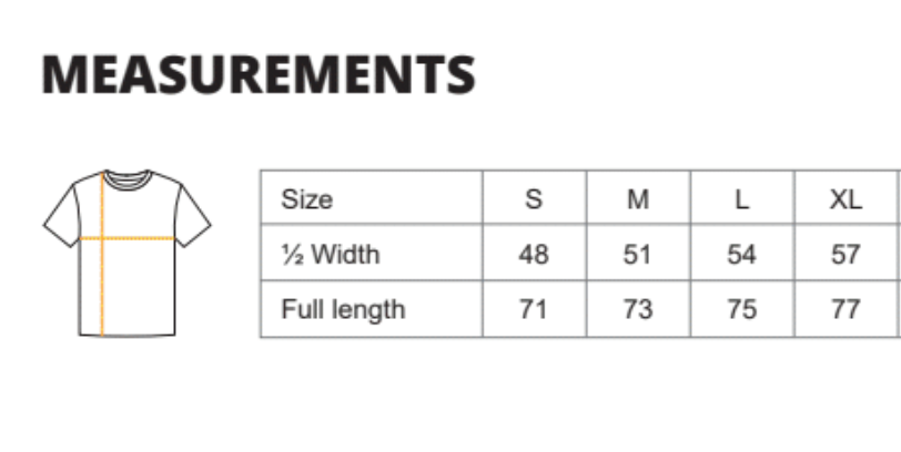 Size chart for sales men t shirt