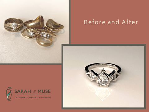 Jewelry before and after for a bespoke engagement ring.