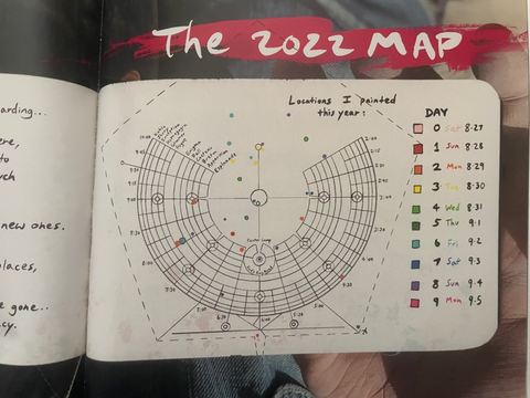 Soul Journal Burners of 2022 watercolor live-paintings book at Burning Man Map 