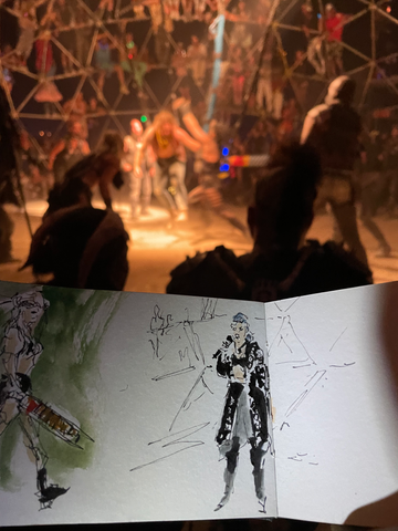 Burning Man 2022 Painting Watercolor Urban Sketching - Death Guild Thunderdome