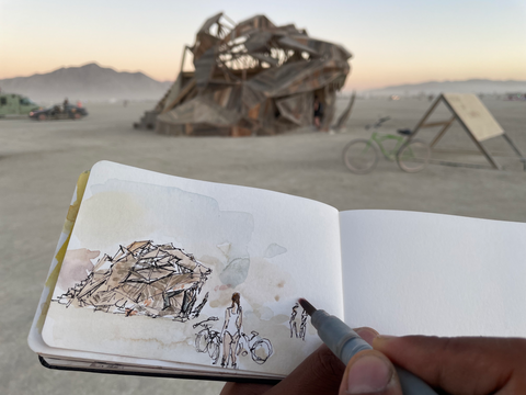 Burning Man 2022 Painting Watercolor Urban Sketching - Disturb My Slumber