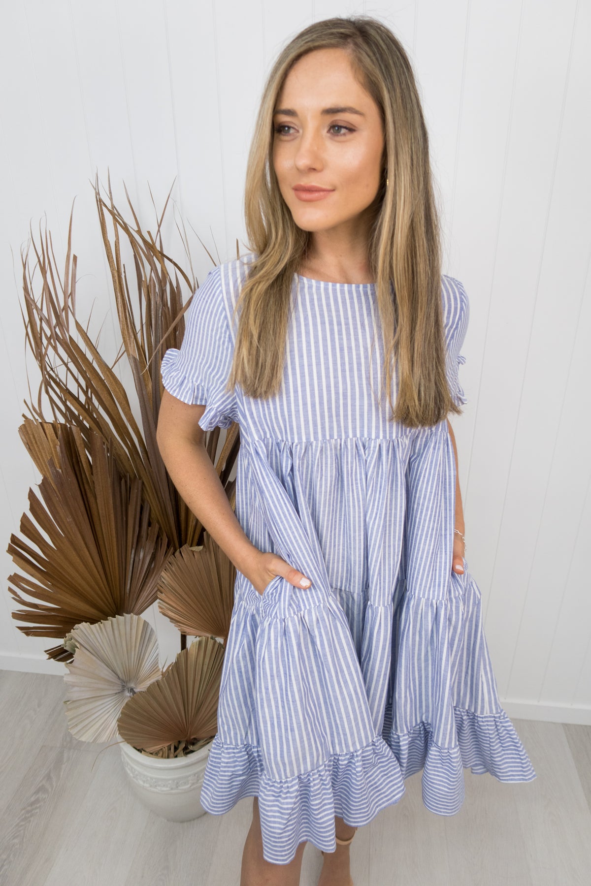 Lisa Dress -Denim blue/stripe – Her Top Shop