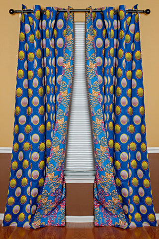 Blue pink yellow African print curtains