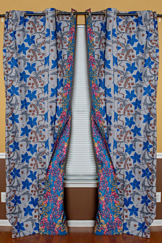 Blue pink african print curtains