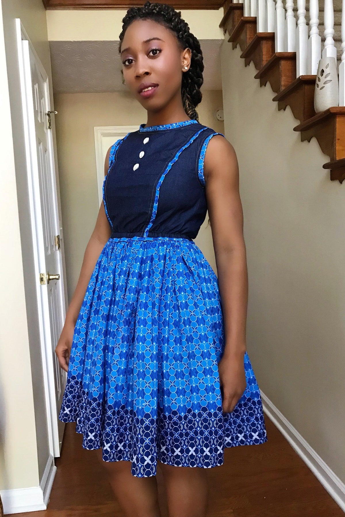 denim and african print dresses