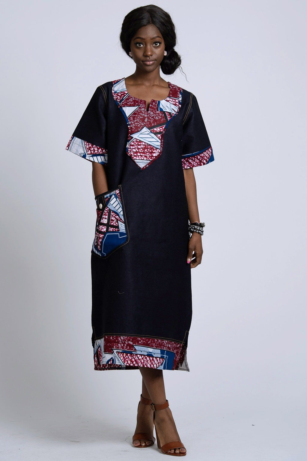 Akaba Denim African Print Dress | Afrilege