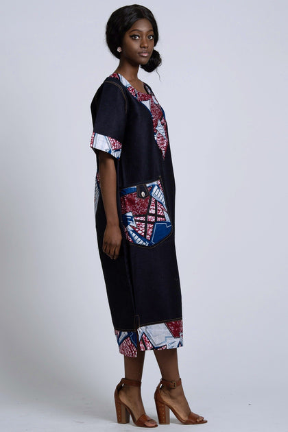 Akaba Denim African Print Dress | Afrilege