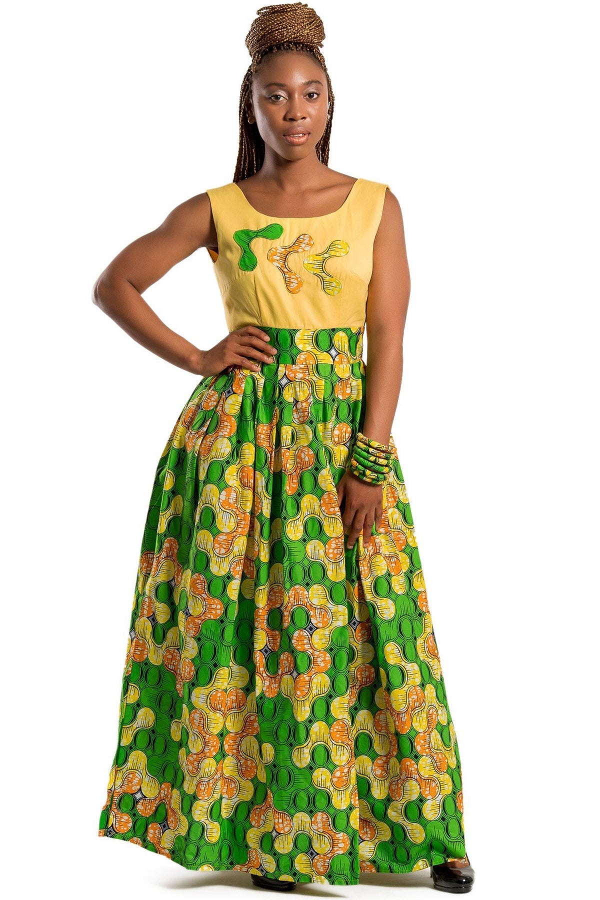 yellow print maxi dress