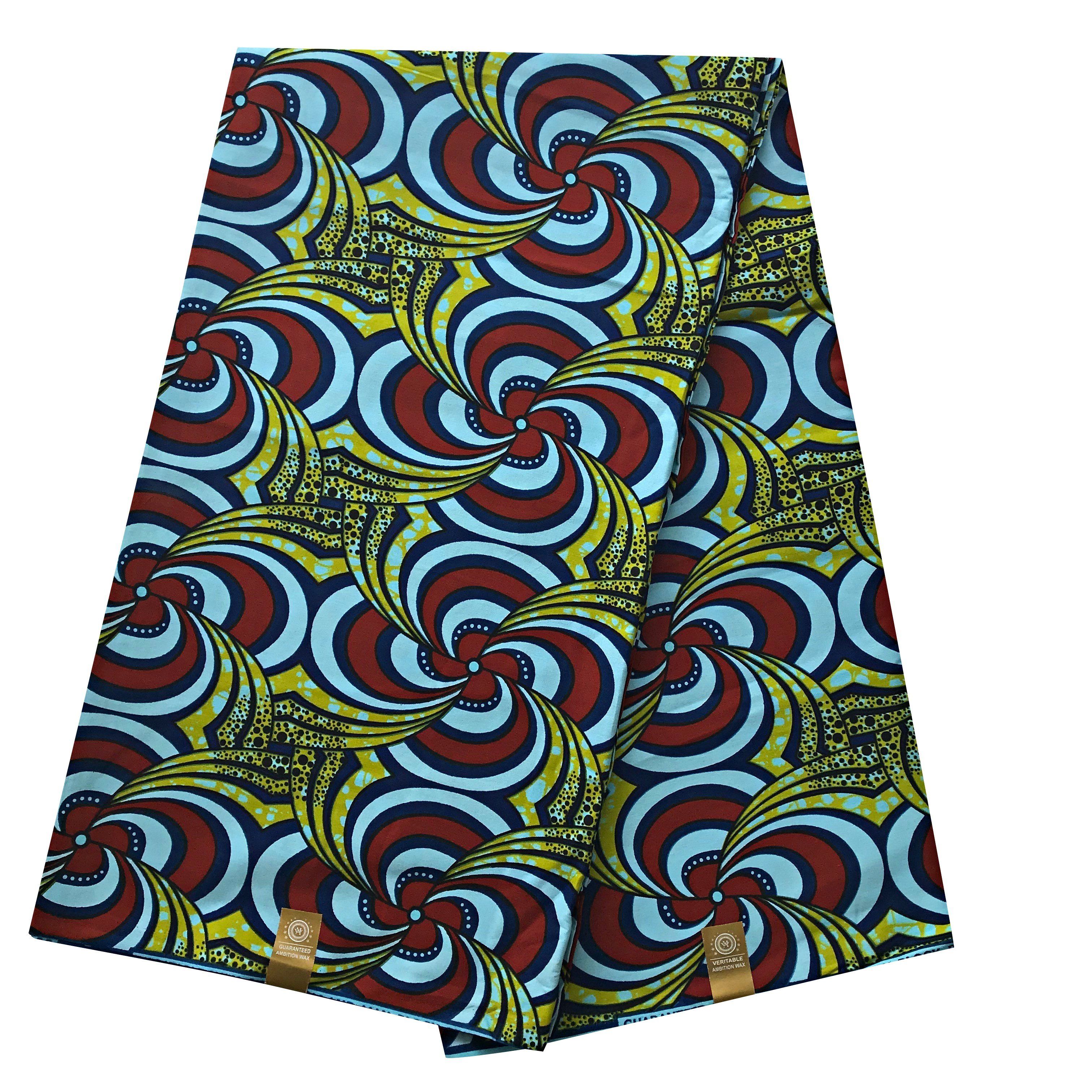 100% Cotton African Super Wax Fabric (6 yards) - Blue / maroon | Afrilege