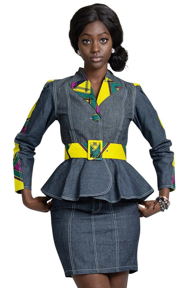 African Print Simisola Denim Women jackets tops (Yellow) Afrilege