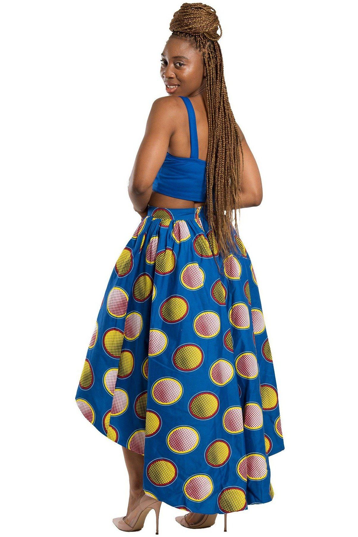 Kali African Print Hi Lo Skirt (Blue/ Yellow) | Afrilege