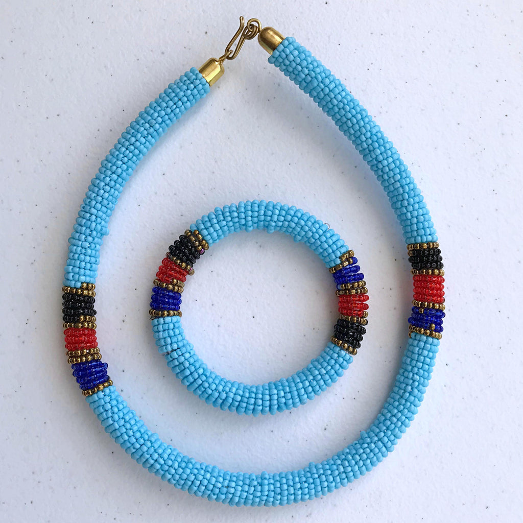 Maasai Beaded Rope Necklace / Headband & Bangle set | Afrilege