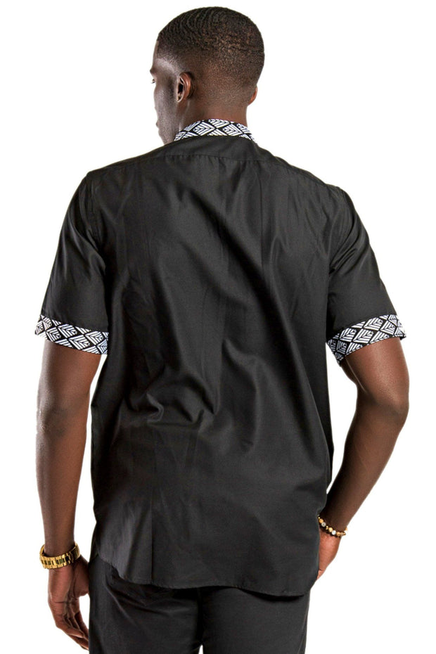 Zane African Print Men Shirt - Black & White | Afrilege