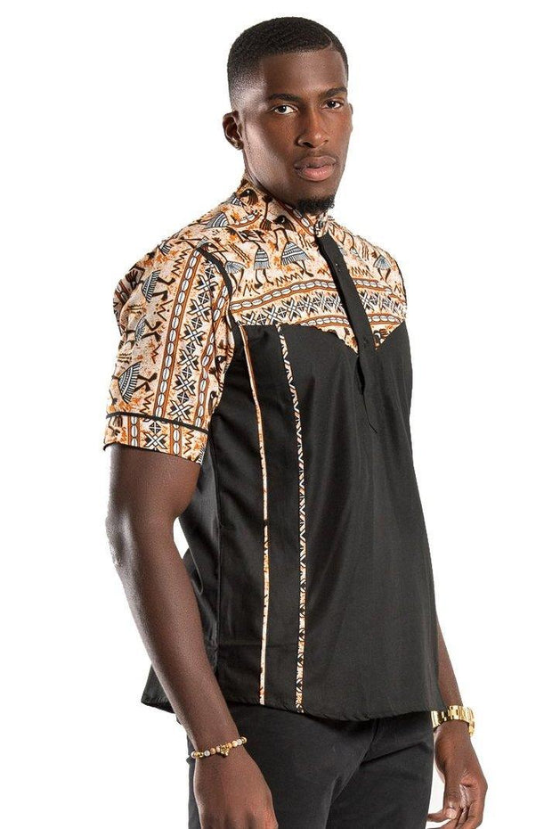 Adonis African print Men Shirt - Black / Brown | Afrilege