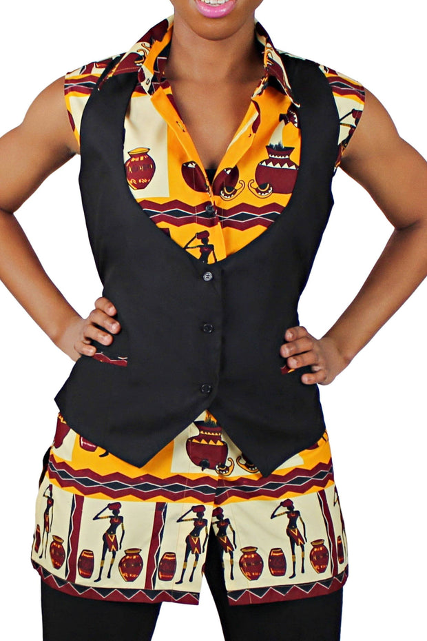 African print Chikere women's shirts with attached jacket | Afrilege