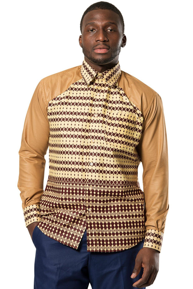 Aveye Men African Long Sleeve Shirt - Brown | Afrilege