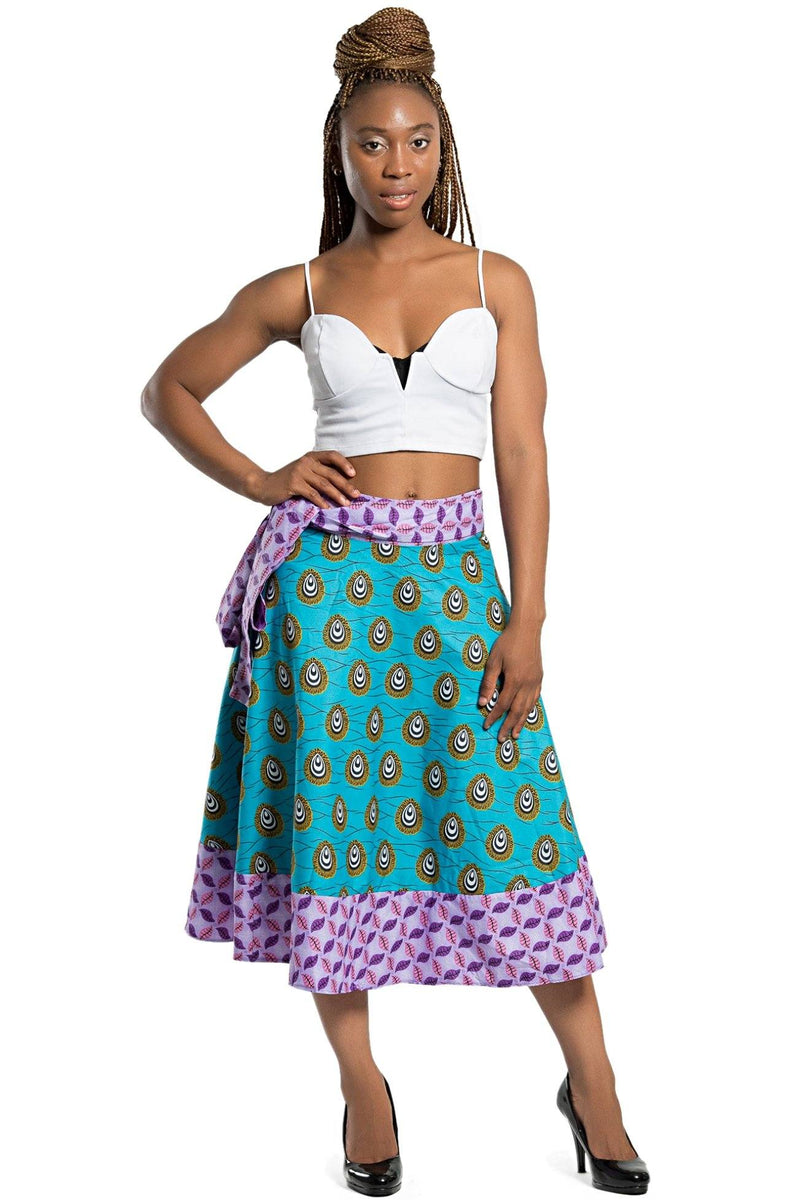 Hannah African Print 2-seasons Midi Skirt (Pink & Green) | Afrilege