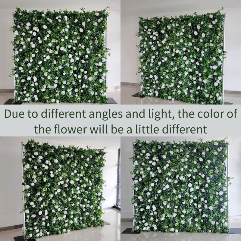 3D pure white roses green leaves fabric artificial flower wall  is vivid and realistic from any angle.