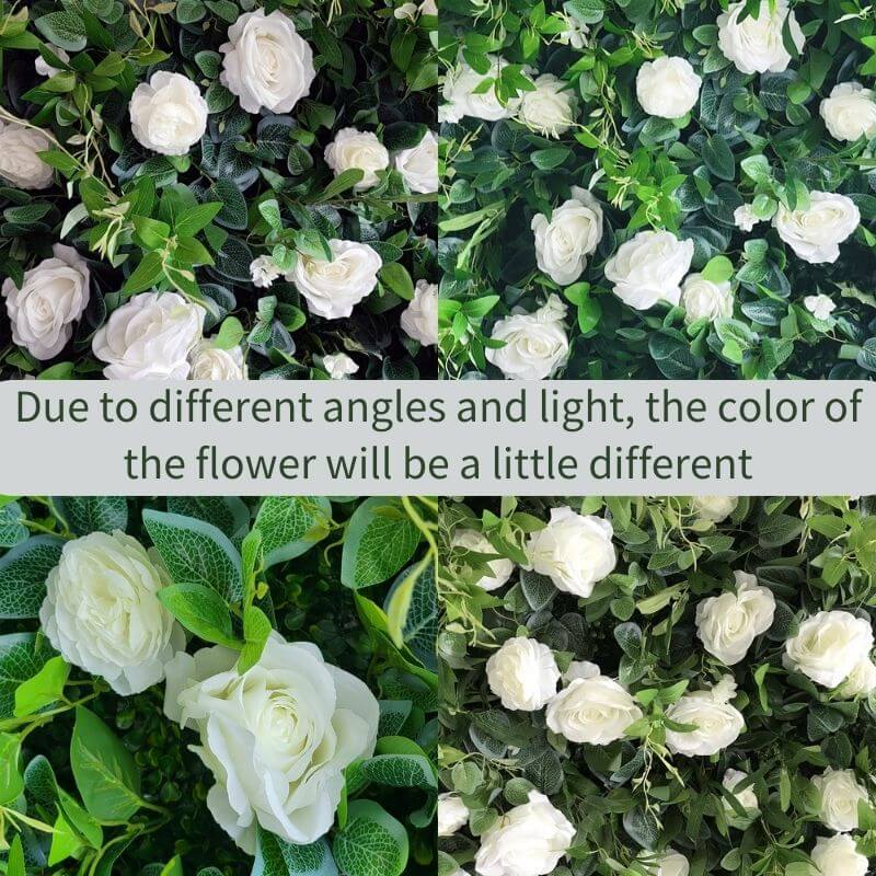 3D pure white roses green leaves fabric artificial flower wall is vivid and realistic from any angle.