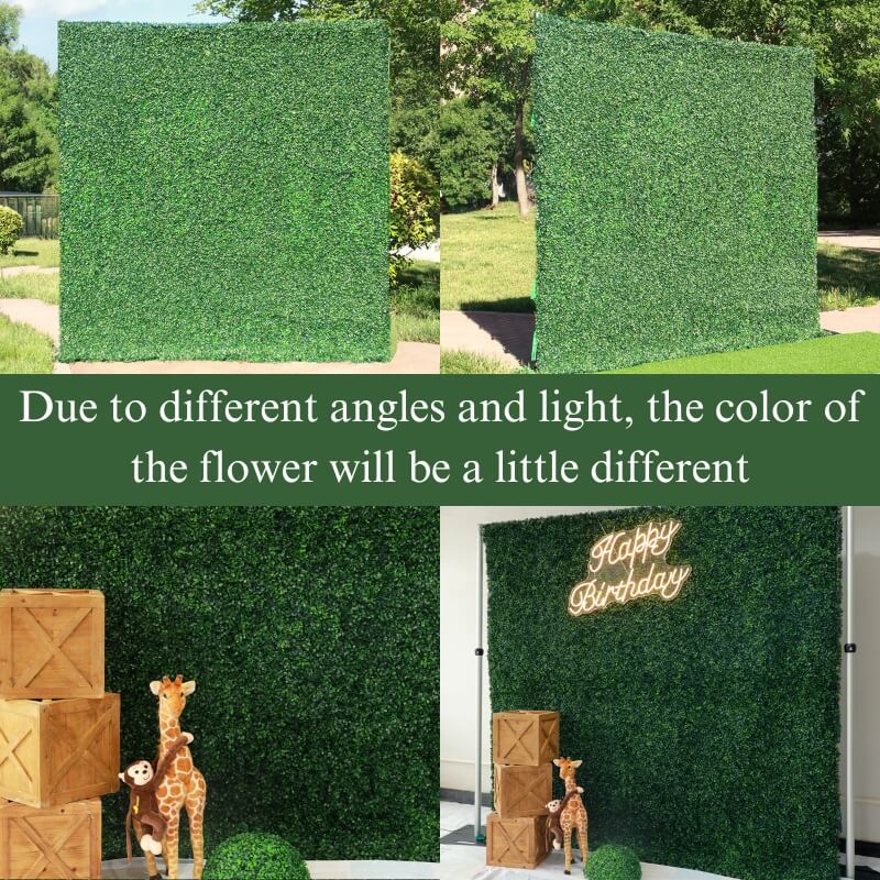 Green artificial hedge wall backdrop is vivid and realistic from all angles.