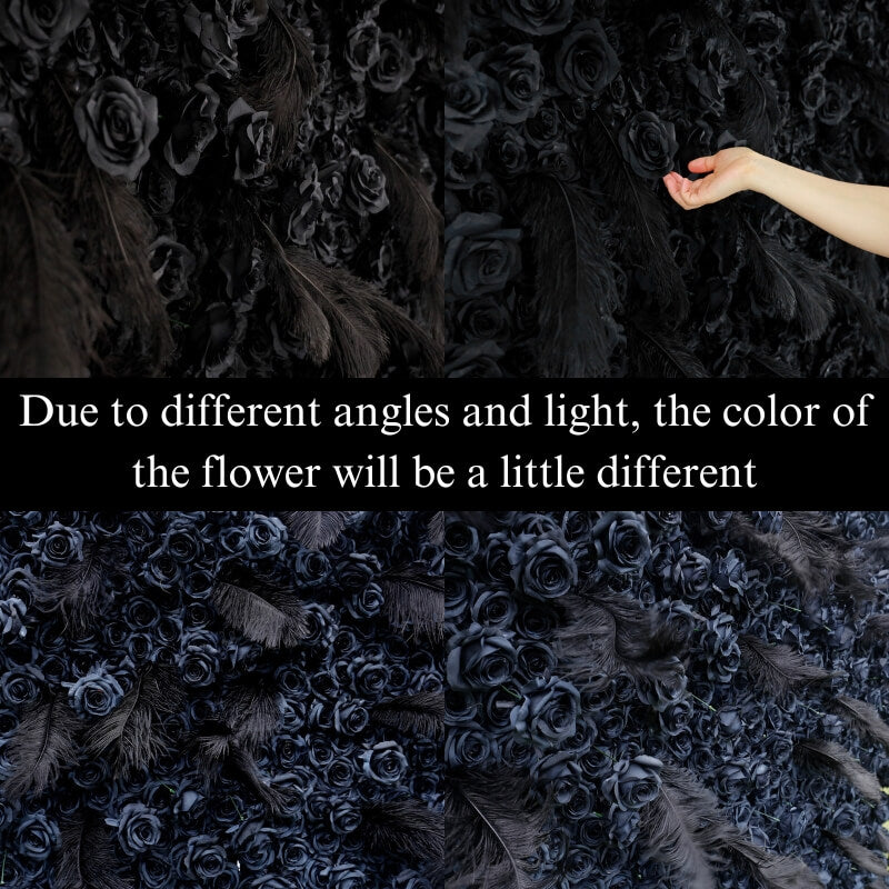 Black rose feather flower wall backdrop is vivid and realistic from all angles.