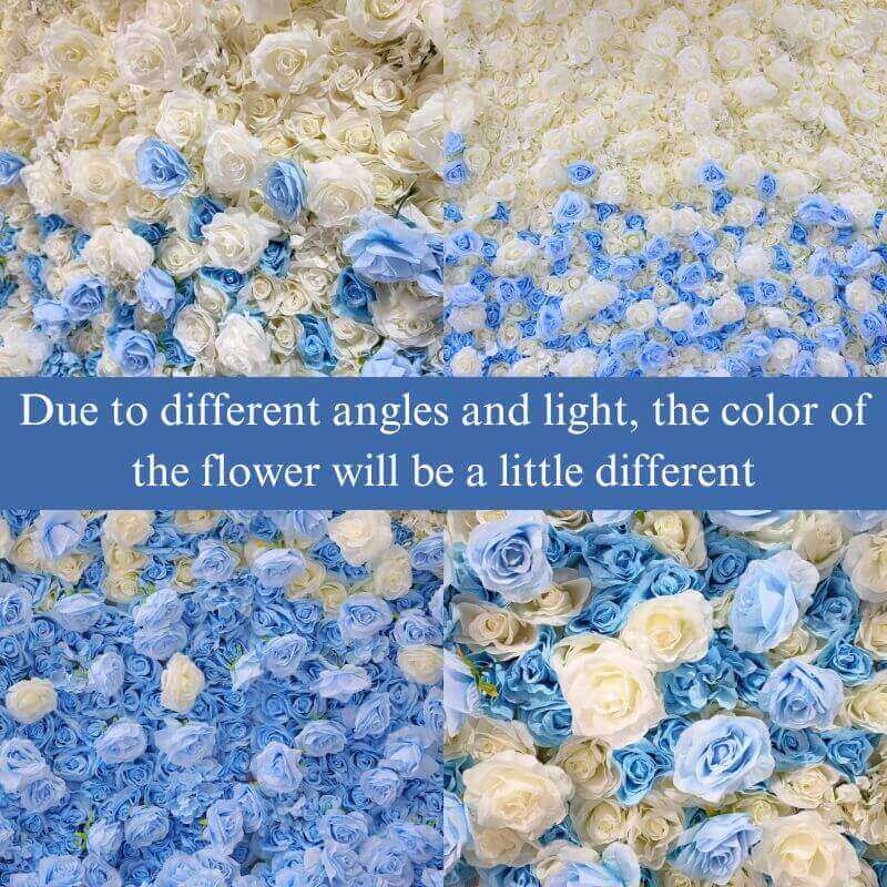 Blue and white gradient flower wall backdrop is vivid and realistic from any angle.