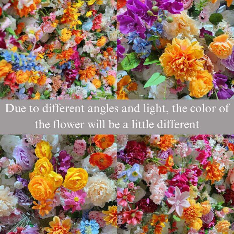 Colorful artificial wedding flower wall backdrop is vivid and realistic from all angles.