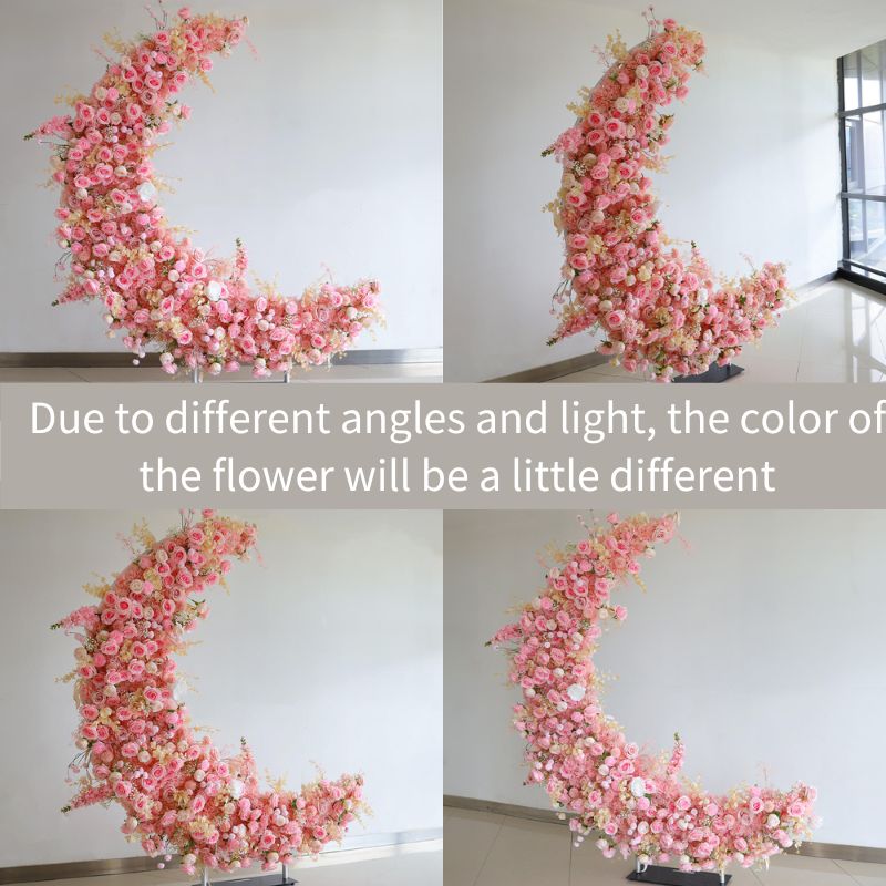 6.5ft roses moon shaped fabric artificial flower wall is vivid and realistic from all angles.