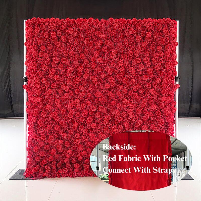 Full red roses fabric flower wall looks romantic and bright.