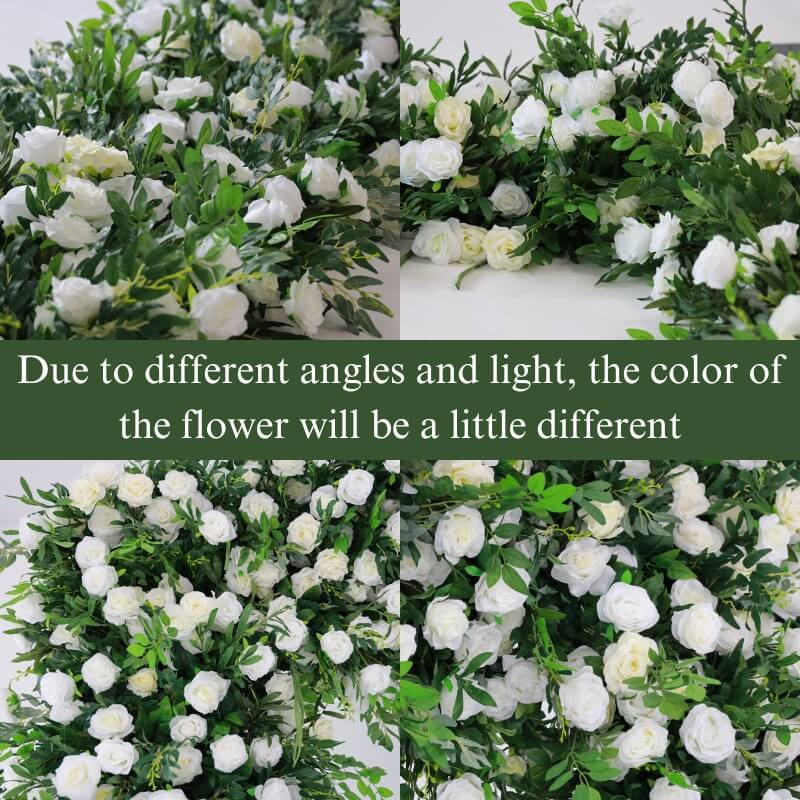 Green and white fabric artificial flower wall is vivid and realistic from all angles.