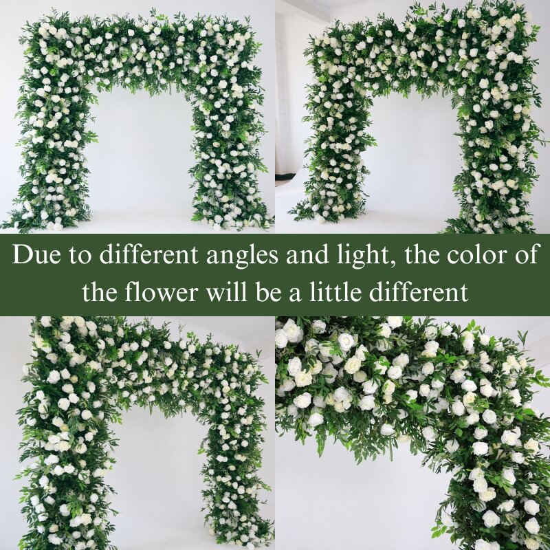 Green and white fabric artificial flower wall is vivid and realistic from all angles.