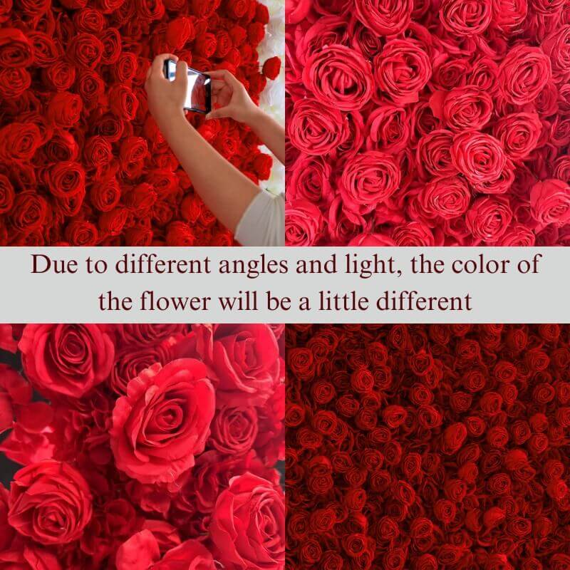 Full red roses fabric flower wall is vivid and realistic from all angles.