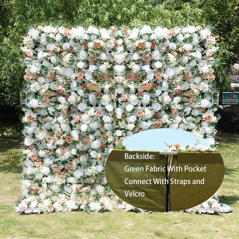 3D Pink and White Fabric Artificial Flower Wall Wedding Party Decor