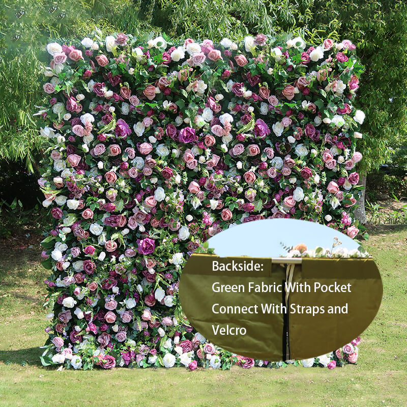 3D wedding purple and pink fabric artificial flower wall  is easy to install.