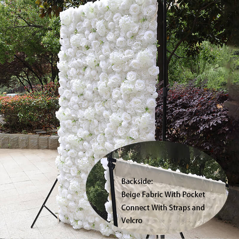 3D white luxury fabric artificial flower wall is easy to install.