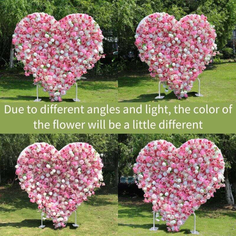 Pink roses heart shaped fabric artificial flower wall is vivid and realistic from all angles.