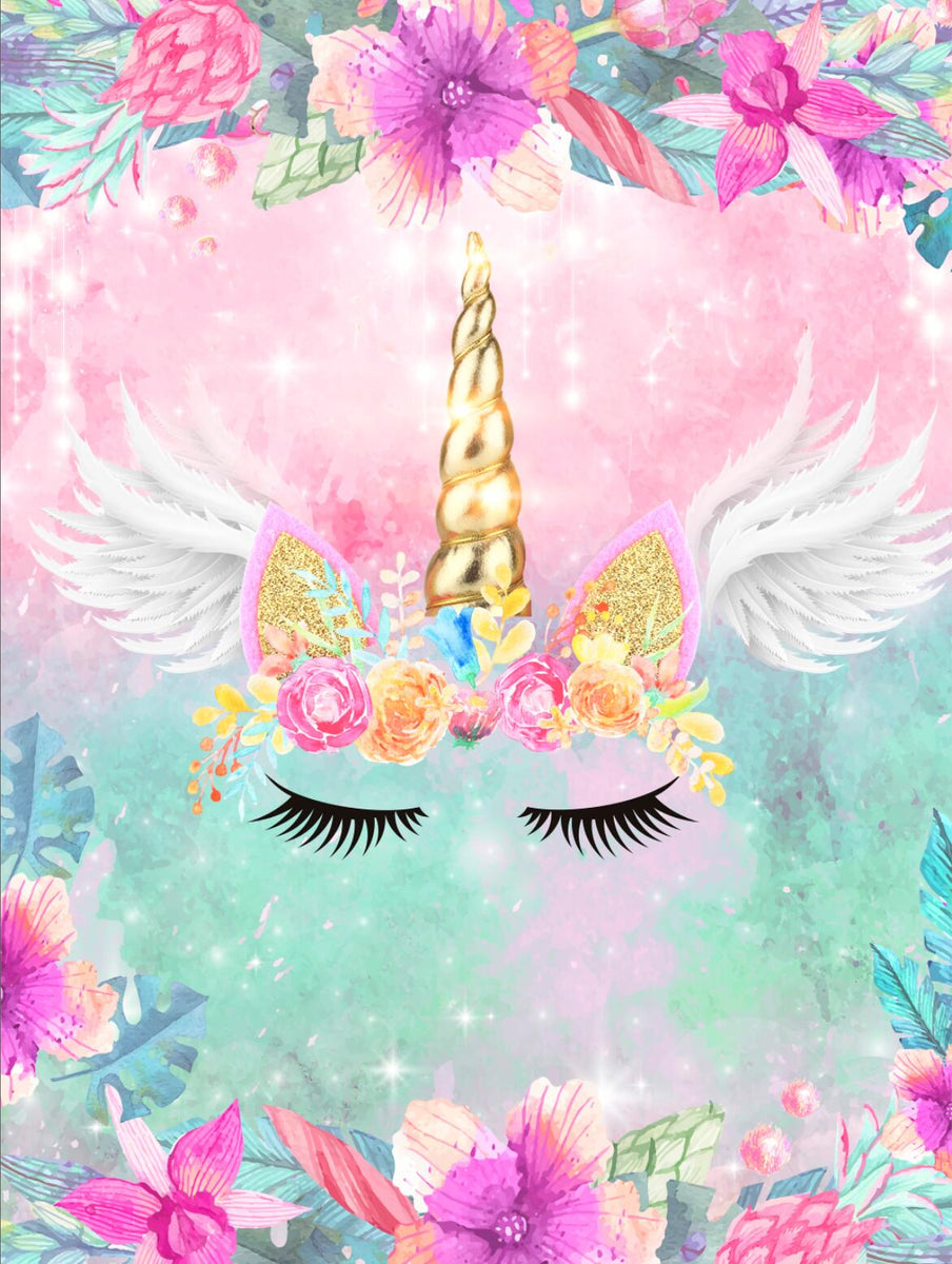 unicorn theme with flowers and wings custom backdrop for