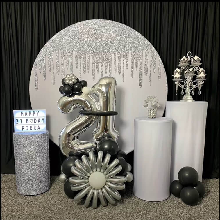 Silver White Round Backdrop | Birthday Party Decoration - Designed, Pr