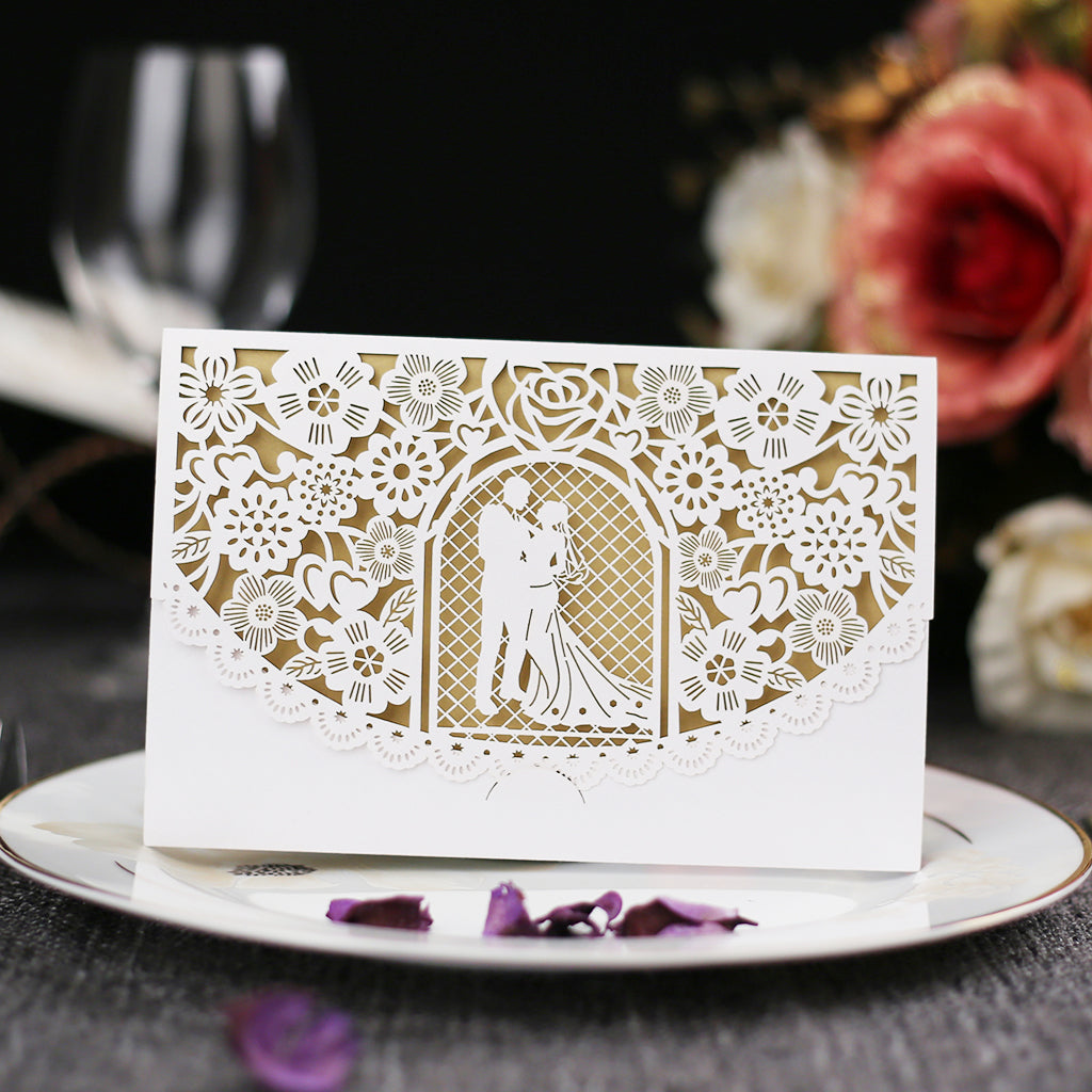 10 Pcs Invitatii de Nunta Mireasa si Mire, Model European, Aprovizionari Coperti Petrecere