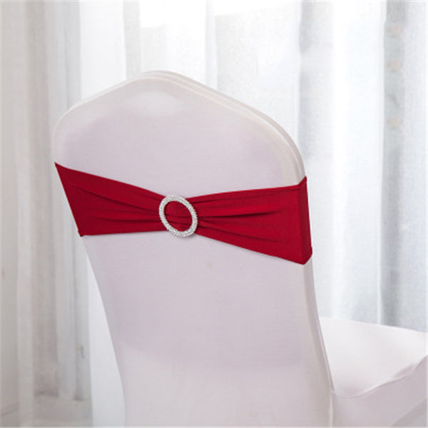Set de 5 benzi elastice pentru decorat scaunele de nunta, cu catarama eleganta, model in forma de funda, decoratiuni pentru nunta si ocazii speciale