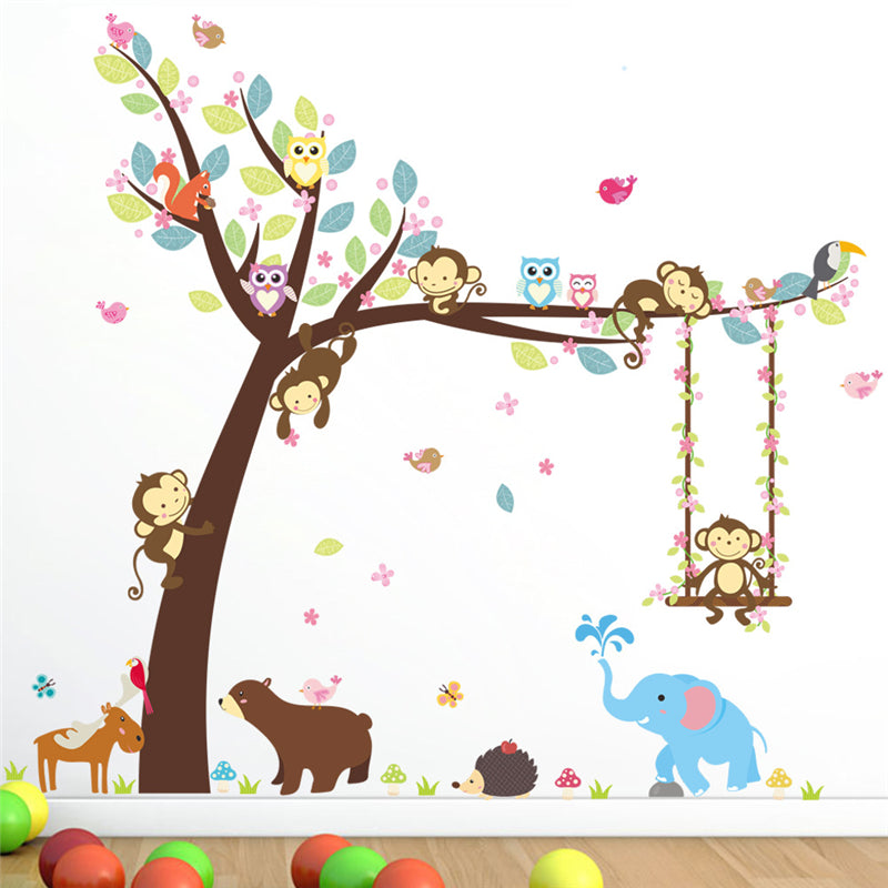 Sticker de perete cu animale din padure si din jungla salbatica, maimuta, urs, un poster decorativ pentru dormitorul copilului, decor pentru casa