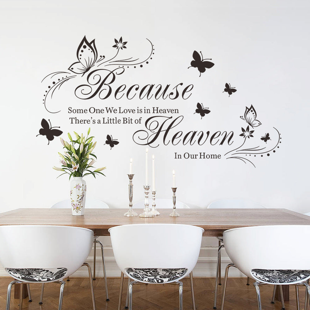 Decoratiune interioara pentru sufragerie sau dormitor, sticker de perete cu inscriptie Because Heaven